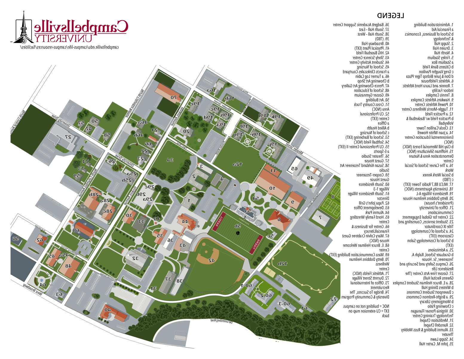 main campus map with legend